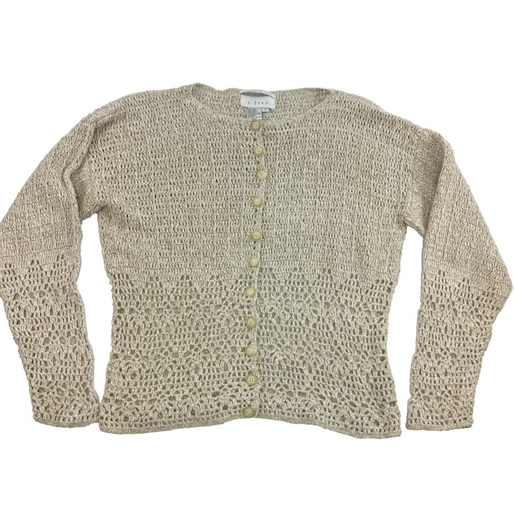 J Jill Hand Knitted Sweater Cardigan Crochet Linen Silk Cottage Core Women Small